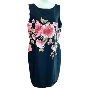 Tahari Arthur Levine Size 16 Dressy Black Floral Sleeveless Dress